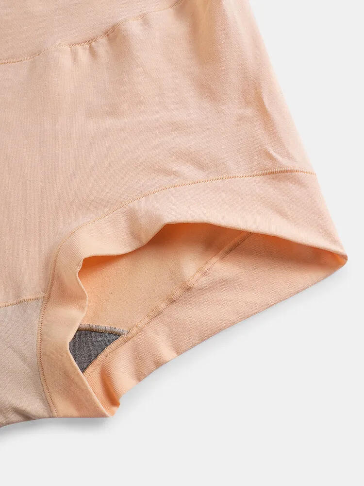 Plus Size Women Solid Color Antibacterial Breathable Graphene High Waist Panties