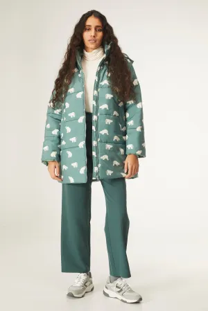 Polar bear print quilted midi coat with hood by Compania Fantastica