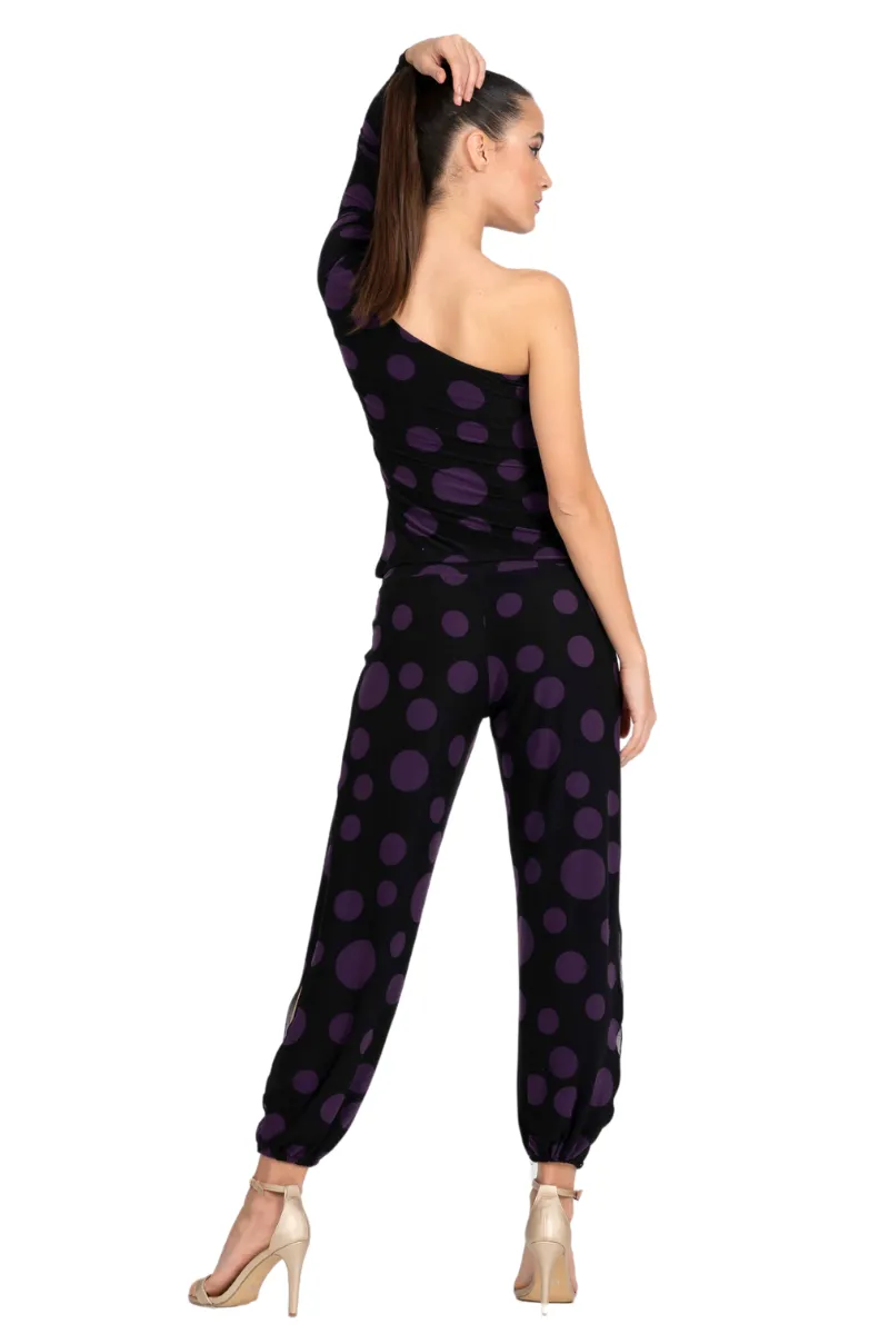 Polka Dot One-Sleeve Tango Top (S) (Purple)