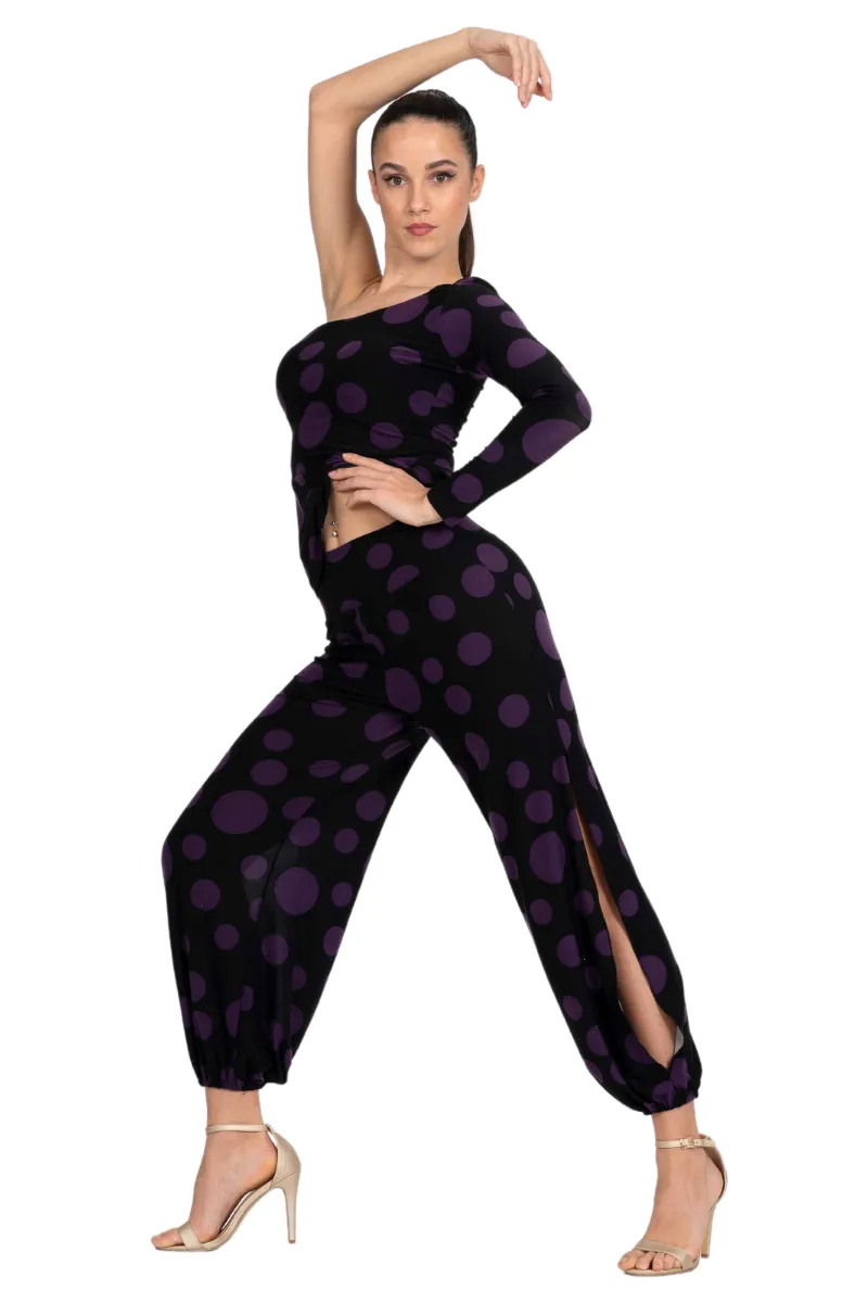 Polka Dot One-Sleeve Tango Top (S) (Purple)