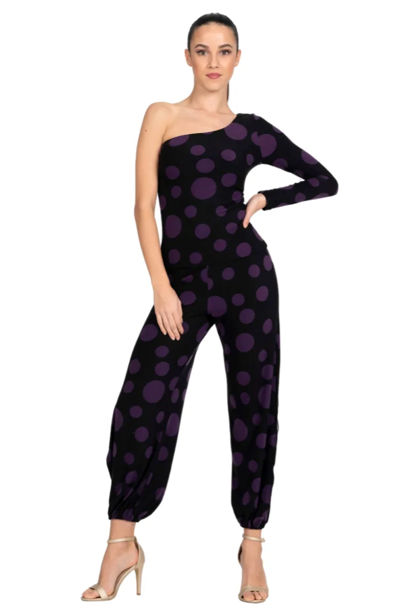 Polka Dot One-Sleeve Tango Top (S) (Purple)