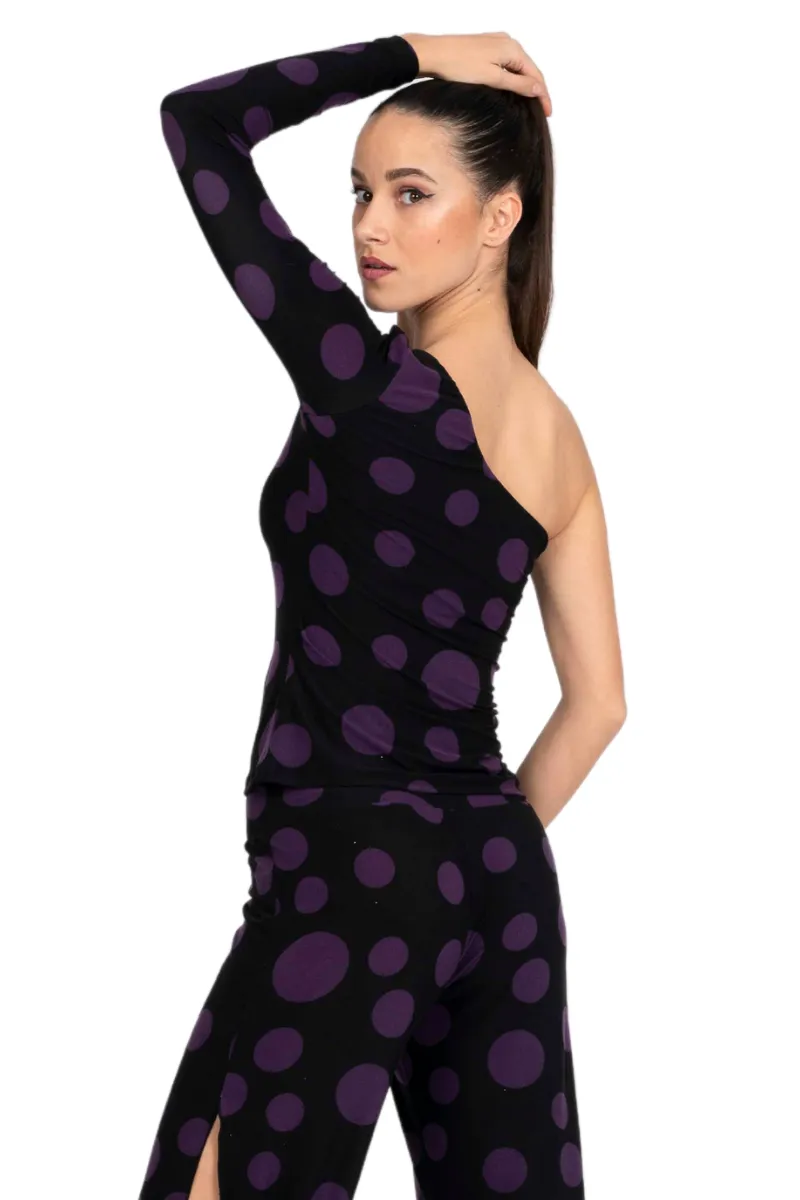 Polka Dot One-Sleeve Tango Top (S) (Purple)