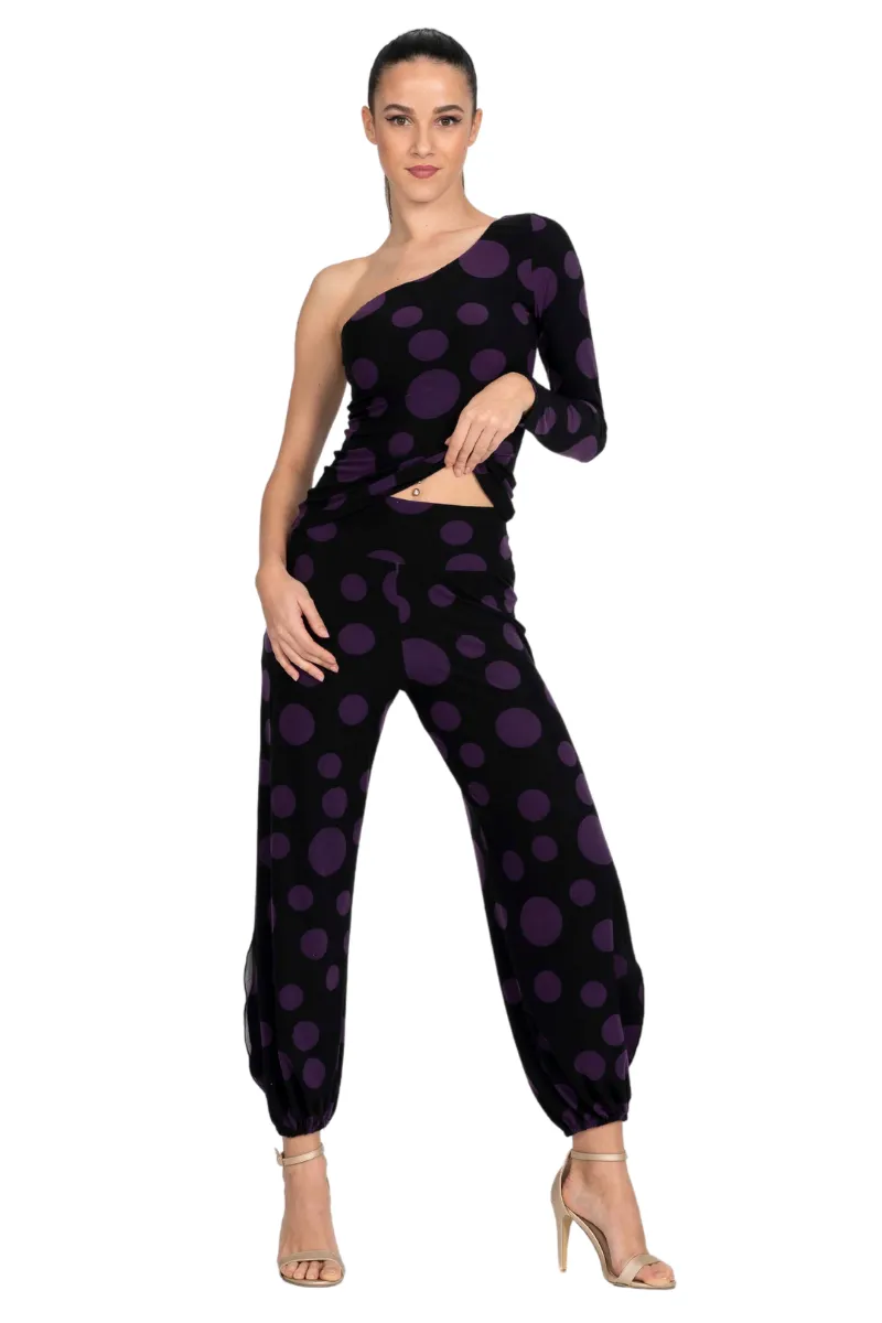 Polka Dot One-Sleeve Tango Top (S) (Purple)