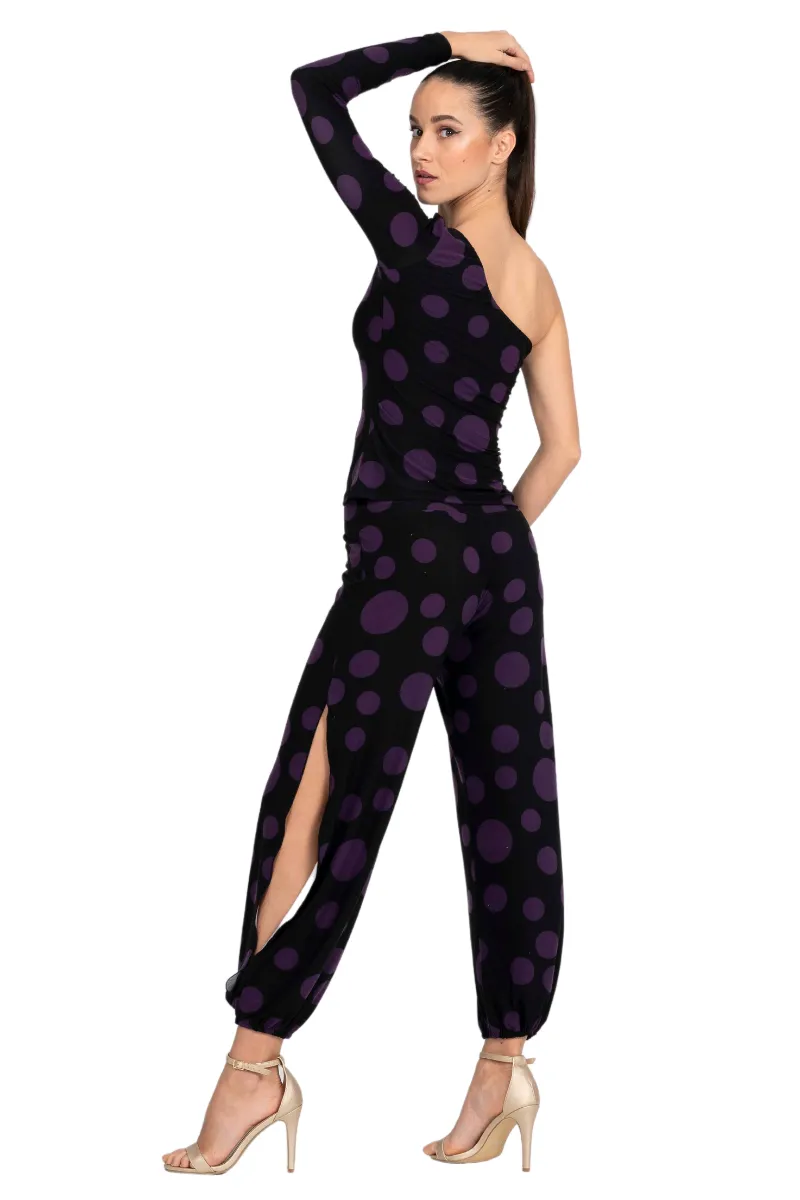 Polka Dot One-Sleeve Tango Top (S) (Purple)