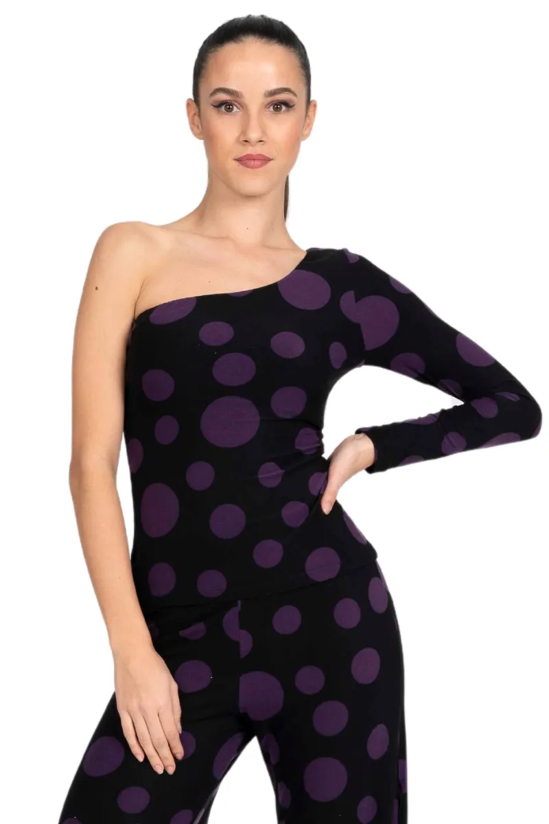 Polka Dot One-Sleeve Tango Top (S) (Purple)