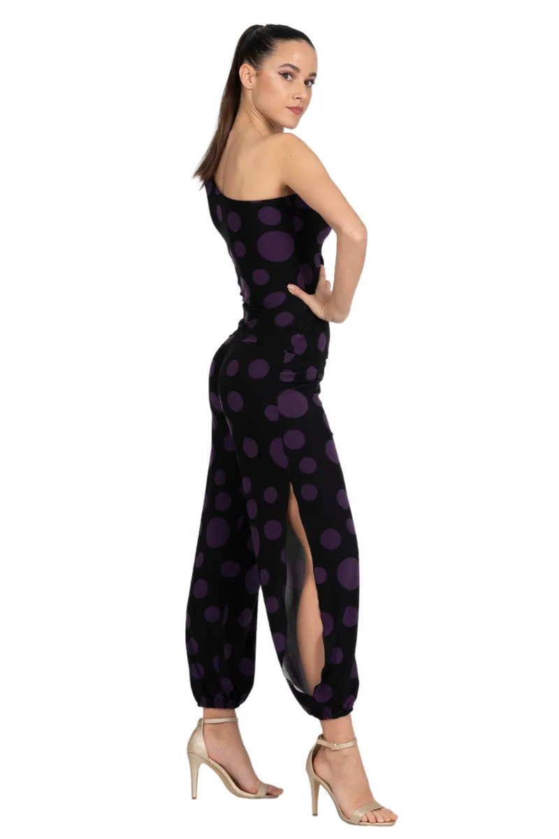 Polka Dot One-Sleeve Tango Top (S) (Purple)