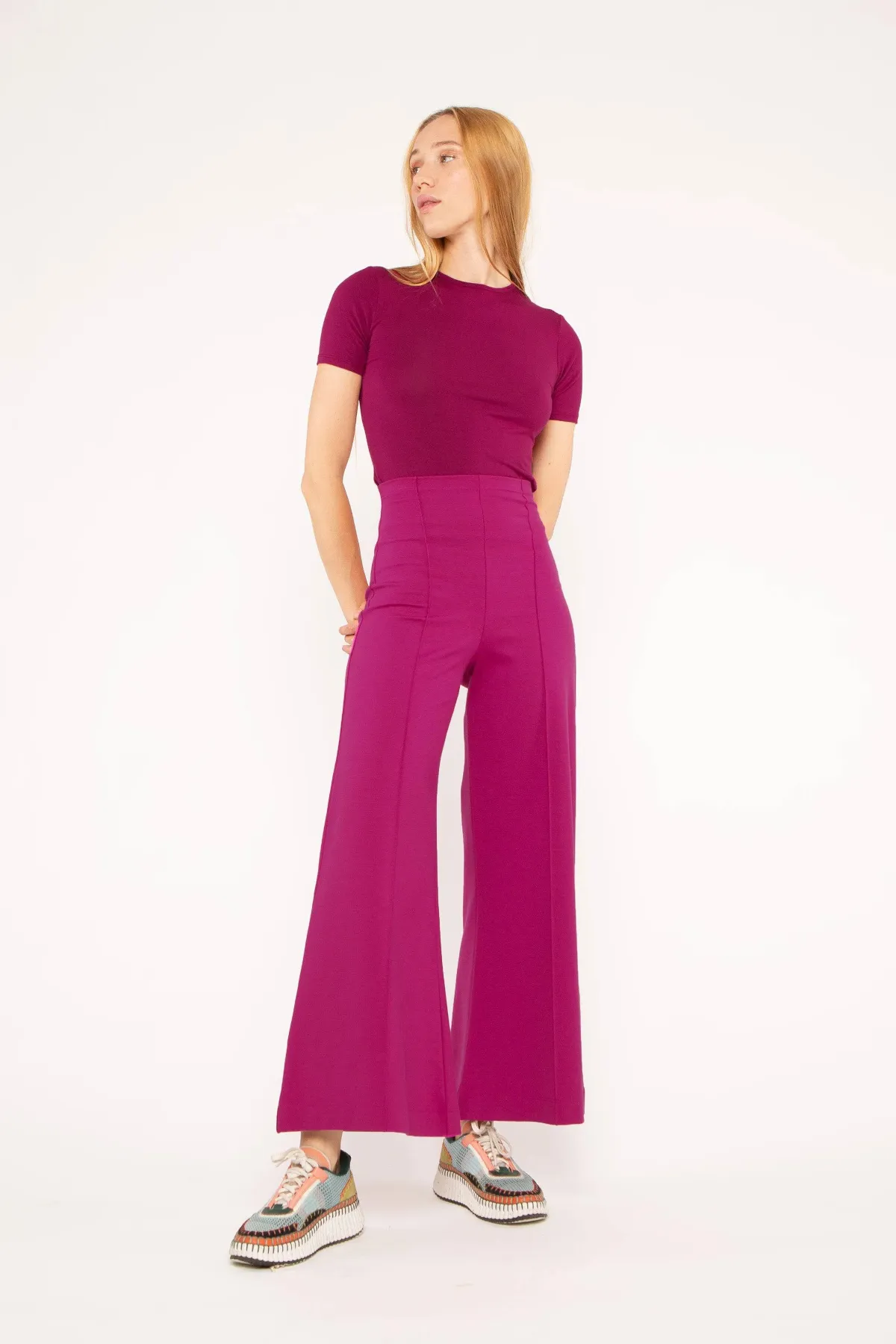 Ponte Knit Wide Leg Pant: Cropped