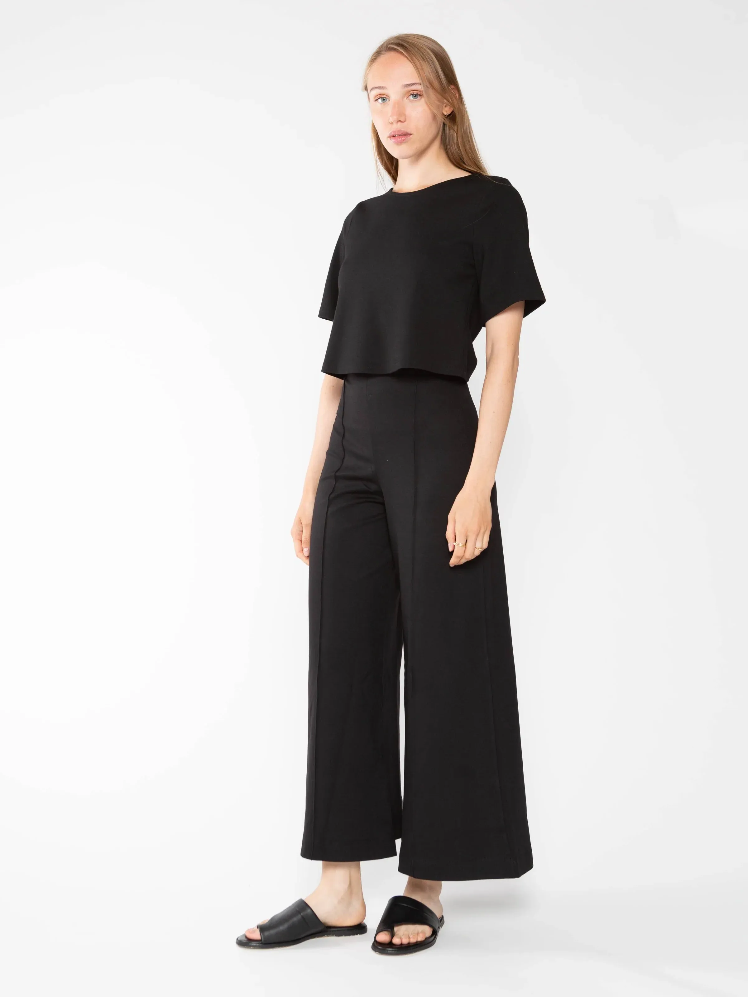 Ponte Knit Wide Leg Pant: Cropped