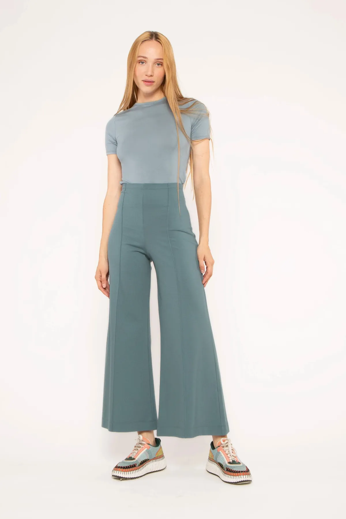 Ponte Knit Wide Leg Pant: Cropped