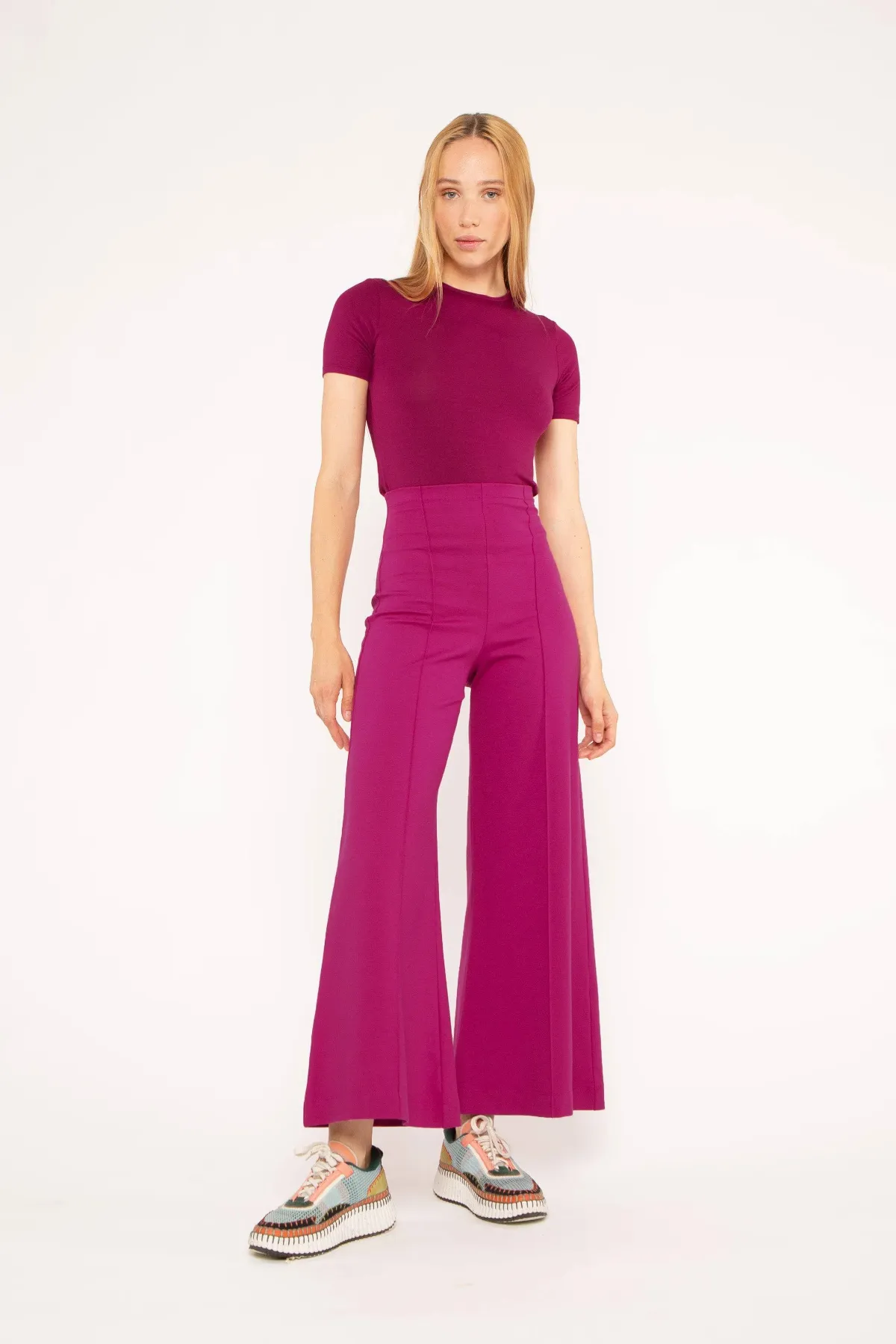 Ponte Knit Wide Leg Pant: Cropped