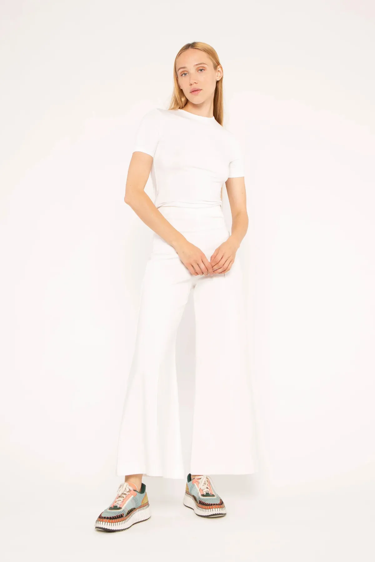 Ponte Knit Wide Leg Pant: Cropped