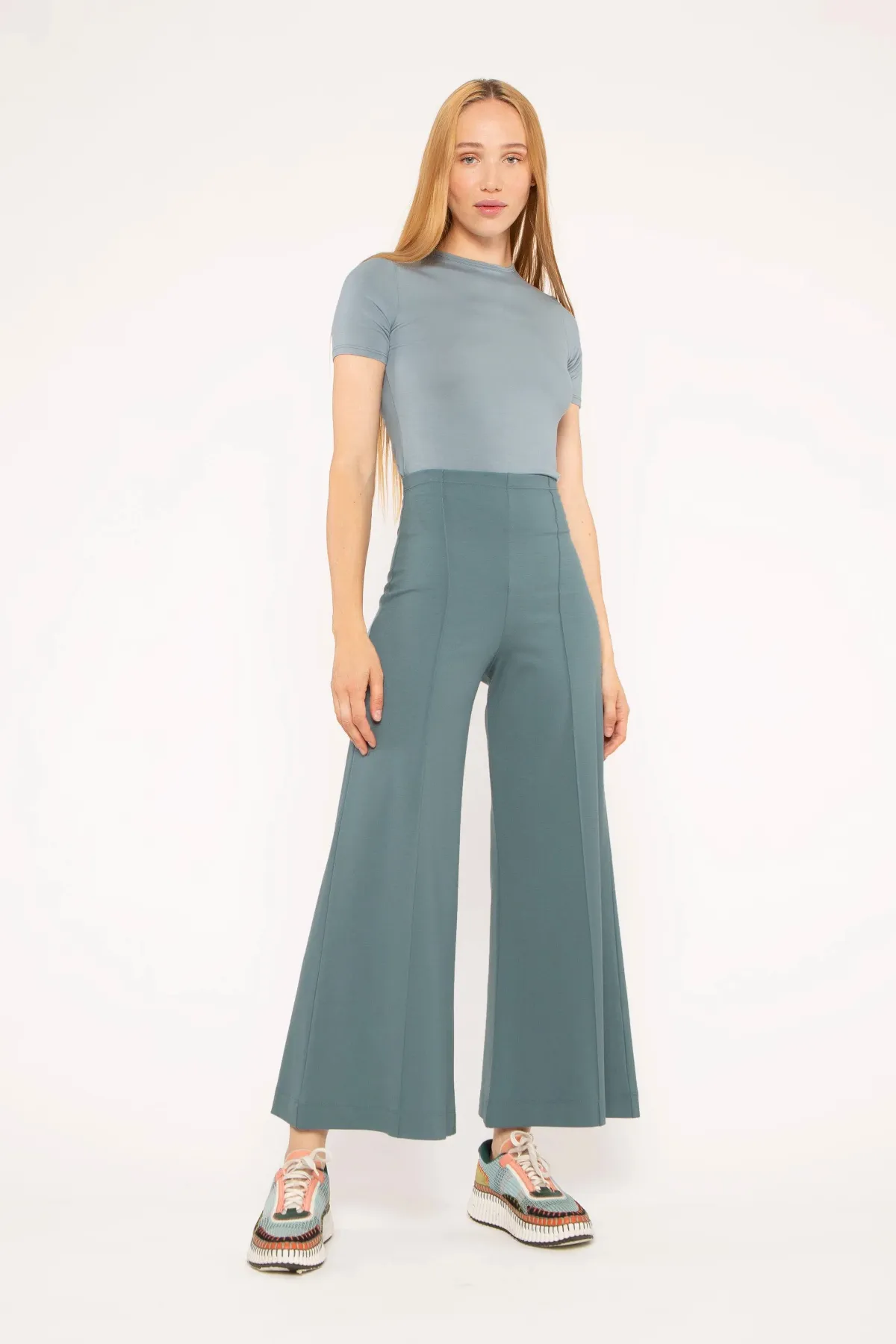 Ponte Knit Wide Leg Pant: Cropped