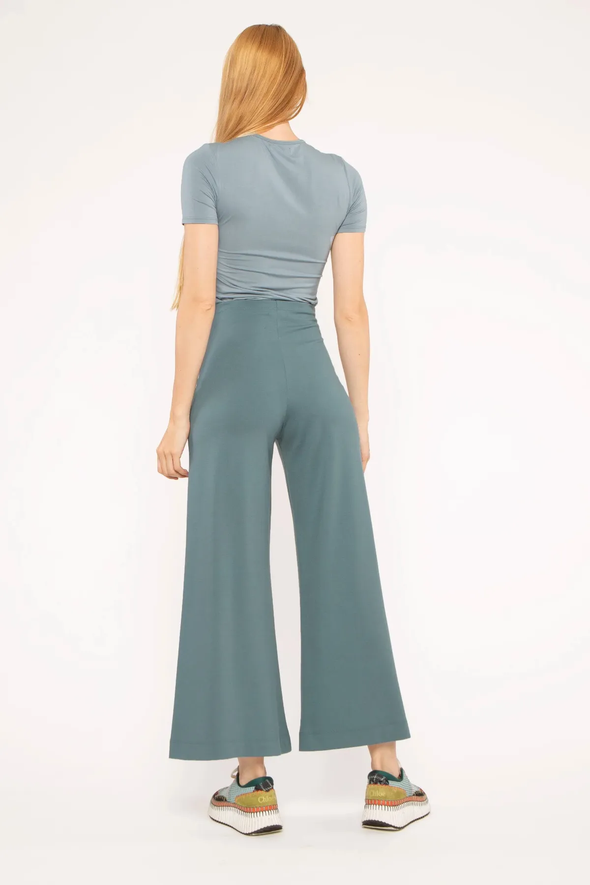 Ponte Knit Wide Leg Pant: Cropped