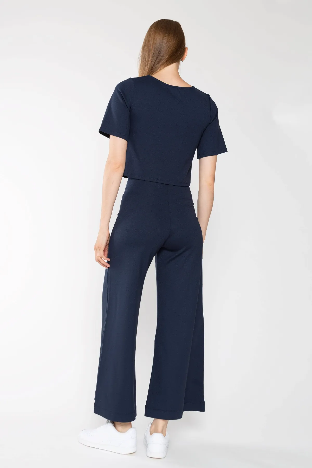 Ponte Knit Wide Leg Pant: Cropped