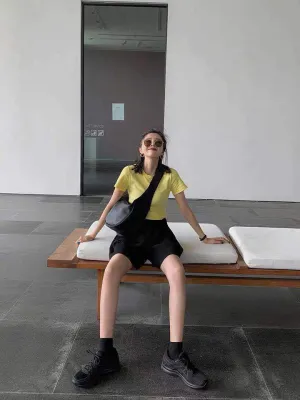 Popular Noodle Pants Pleated Wide Leg Shorts Women Summer Korean High Waist Slim Look Loose Casual Bermuda Shorts