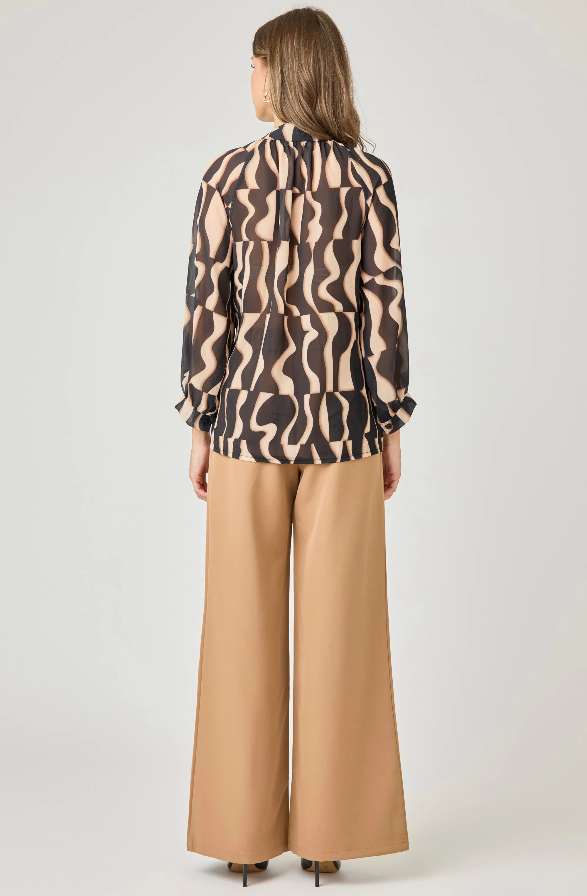 Printed Open-Collar Chiffon Blouse