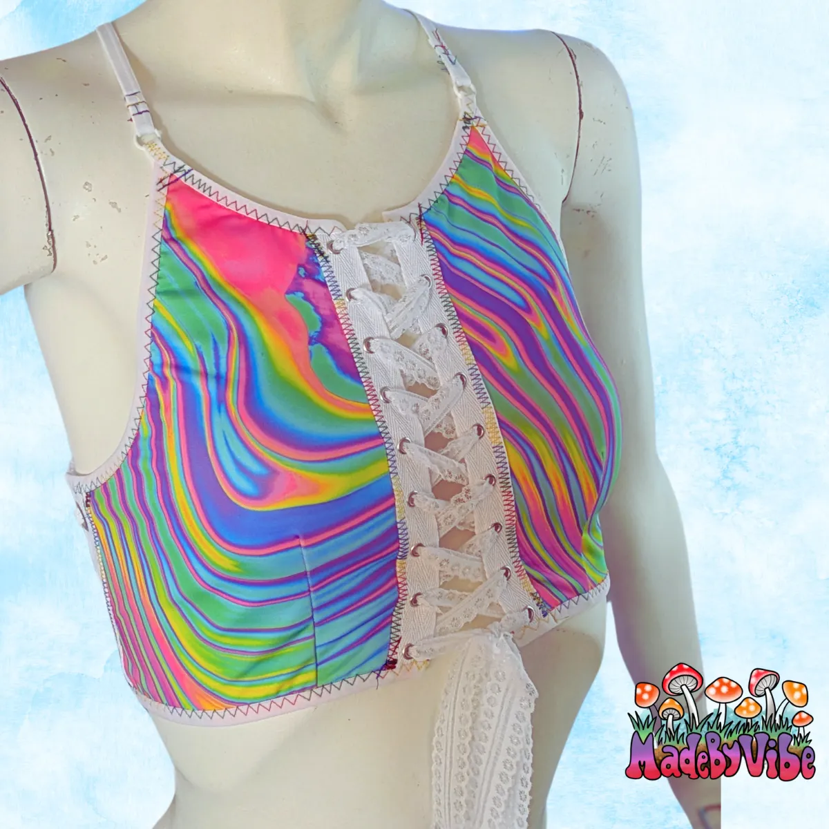 Prismatic Lace Up Backless Crop Top - Ready to Ship