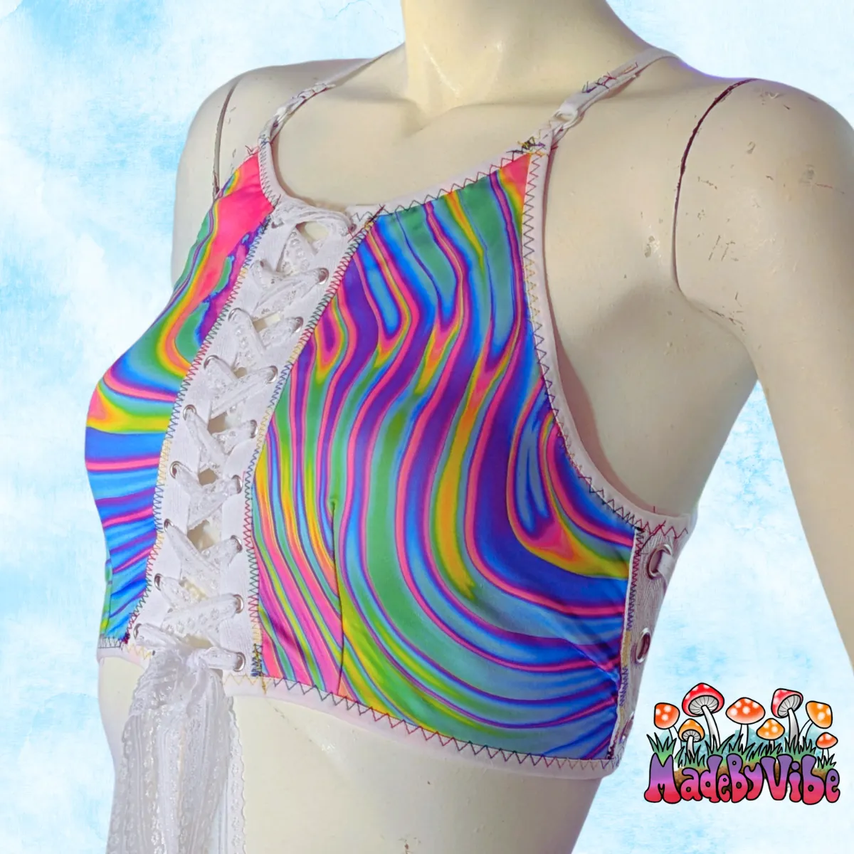 Prismatic Lace Up Backless Crop Top - Ready to Ship