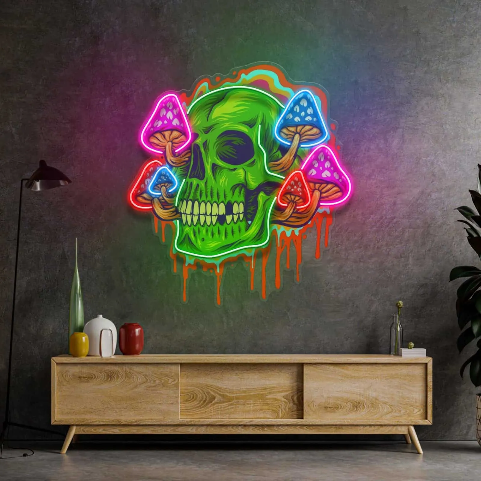 Psychedelic Head Skull LED Neon Sign Light Pop Art Psychedelic Mushrooms for Creative Spaces