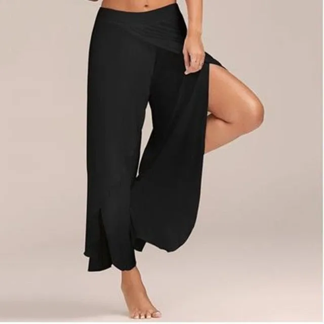 Puimentiua Women Summer Chiffon Irregular Side Pants Women Causal Wide Leg Split Trousers Female Solid Elastic Wasit Loose Pants