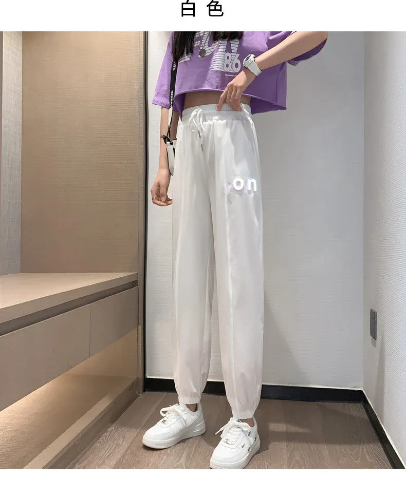 Quick Dry Silk Sport Pants Women Loose Jogger Summer Thin Slim Look High Waist Casual Matching Activewear