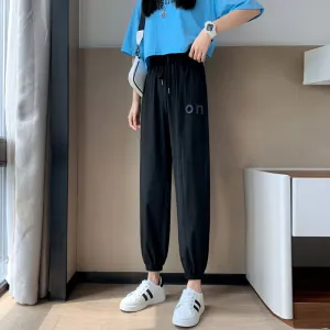 Quick Dry Silk Sport Pants Women Loose Jogger Summer Thin Slim Look High Waist Casual Matching Activewear