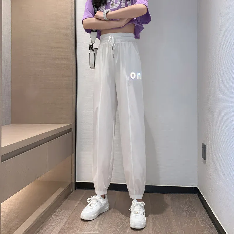 Quick Dry Silk Sport Pants Women Loose Jogger Summer Thin Slim Look High Waist Casual Matching Activewear