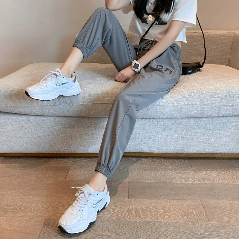 Quick Dry Silk Sport Pants Women Loose Jogger Summer Thin Slim Look High Waist Casual Matching Activewear