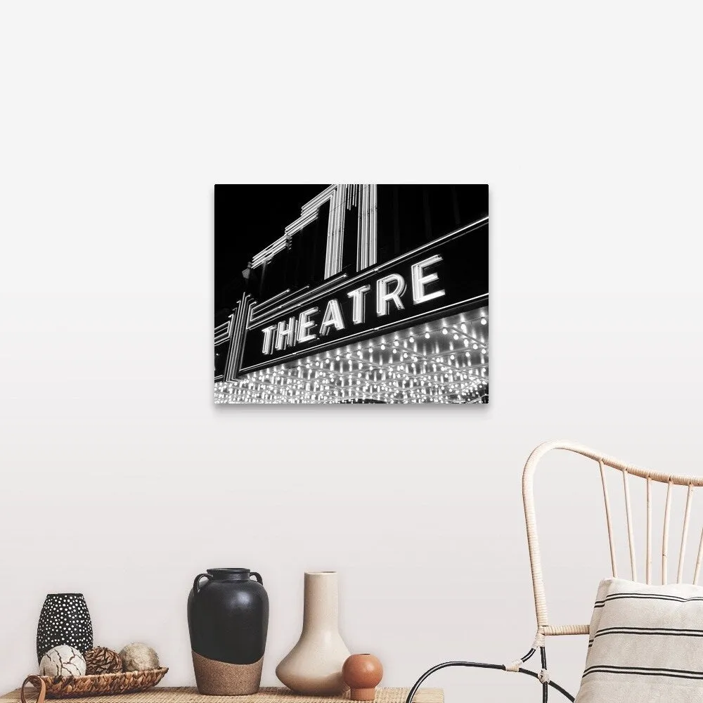 "1930's 1940's Theater Marquee Theatre In Neon Lights" Canvas Wall Art
