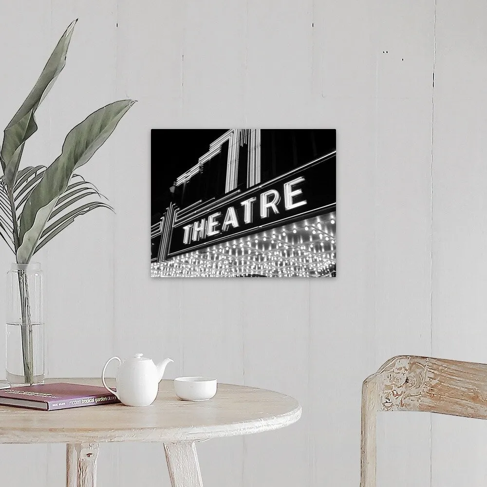 "1930's 1940's Theater Marquee Theatre In Neon Lights" Canvas Wall Art