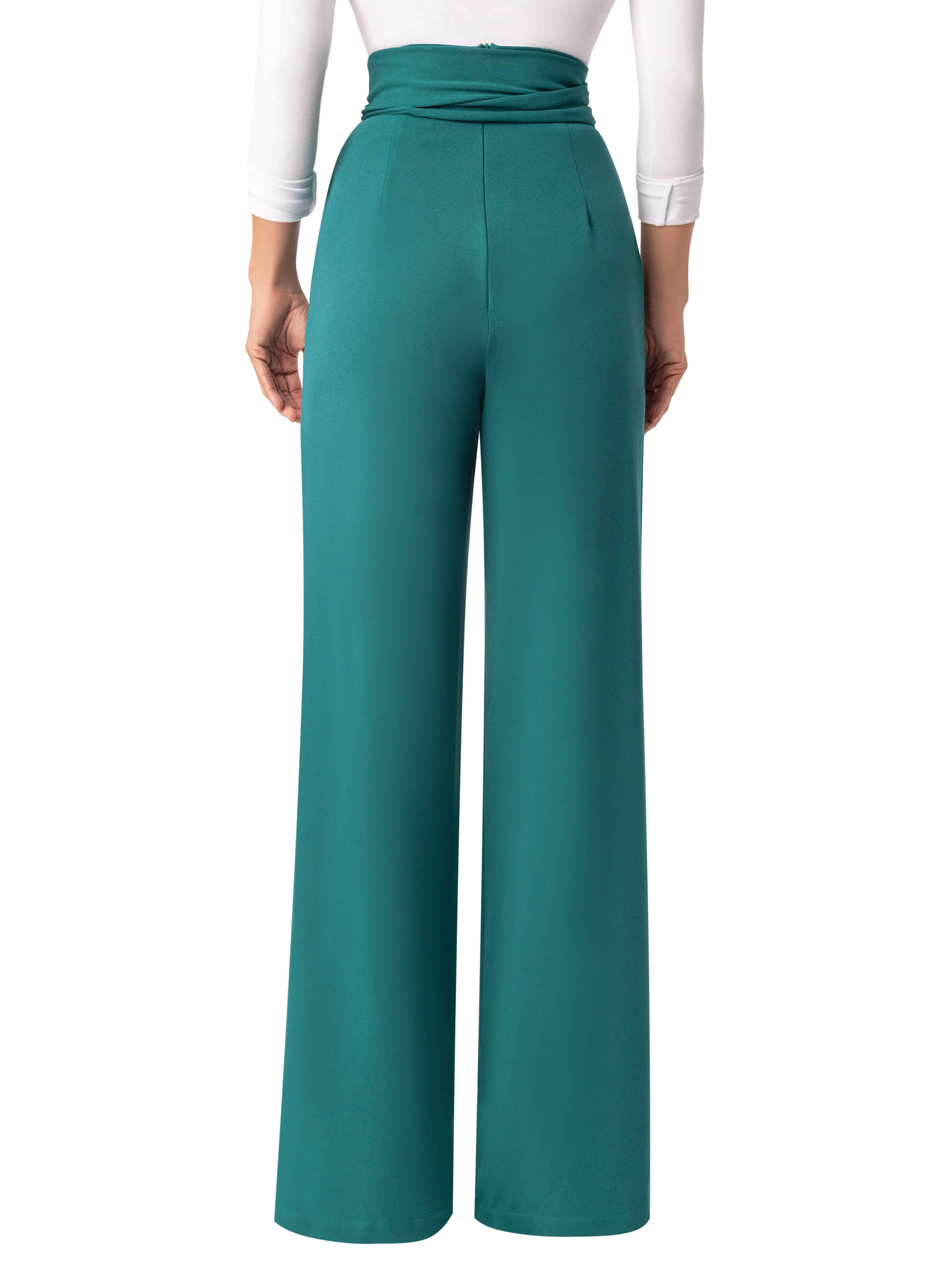 "Belinda" Emerald Belted High Waist Pants