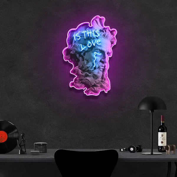 "Is This Love?" Neon Sign – Abstract Smoke & Blue Sculpture, Purple Outline, Durable, Energy-Efficient, Perfect for Home & Studio