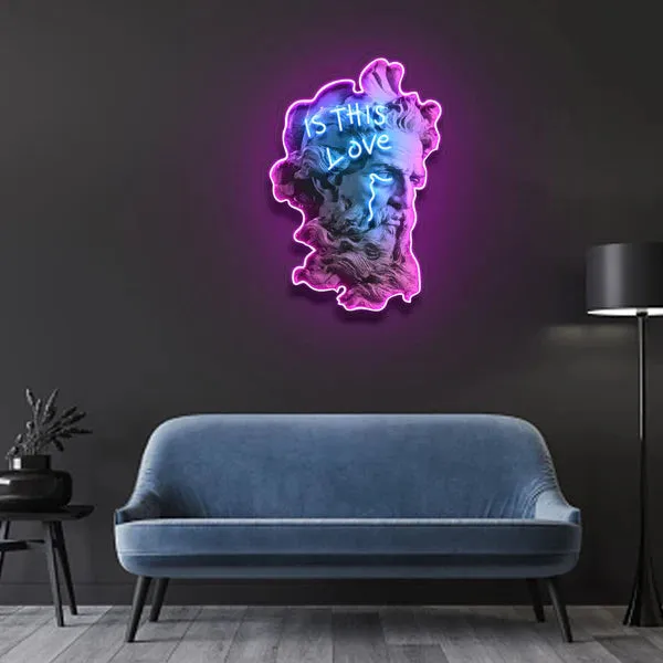 "Is This Love?" Neon Sign – Abstract Smoke & Blue Sculpture, Purple Outline, Durable, Energy-Efficient, Perfect for Home & Studio