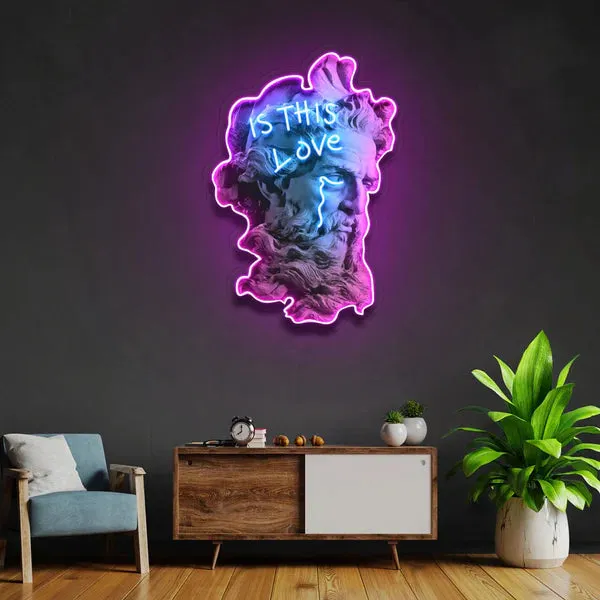 "Is This Love?" Neon Sign – Abstract Smoke & Blue Sculpture, Purple Outline, Durable, Energy-Efficient, Perfect for Home & Studio