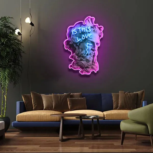 "Is This Love?" Neon Sign – Abstract Smoke & Blue Sculpture, Purple Outline, Durable, Energy-Efficient, Perfect for Home & Studio