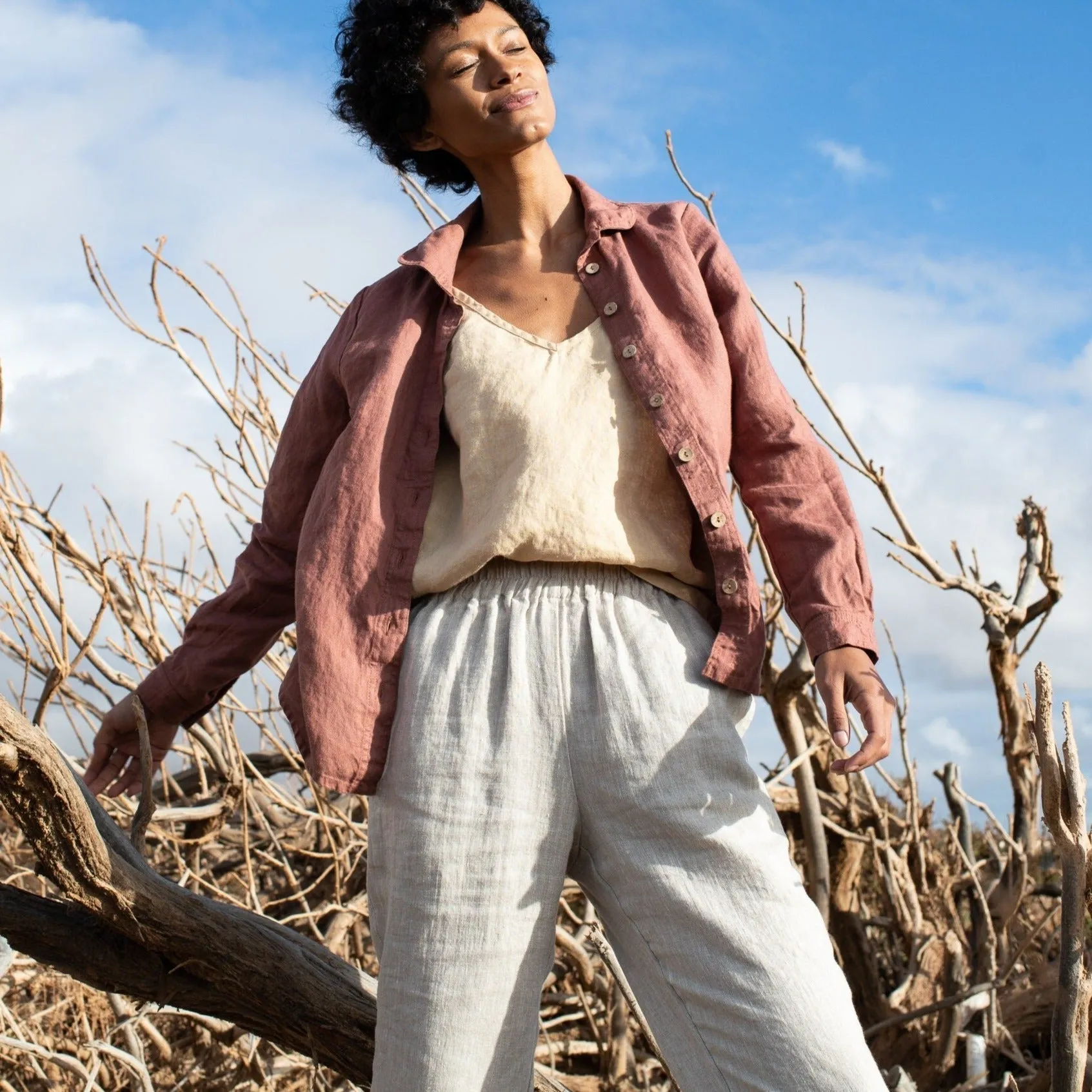 R: ATHENS-2 beige loose linen pants (Size: XS; Color: Amber Yellow)