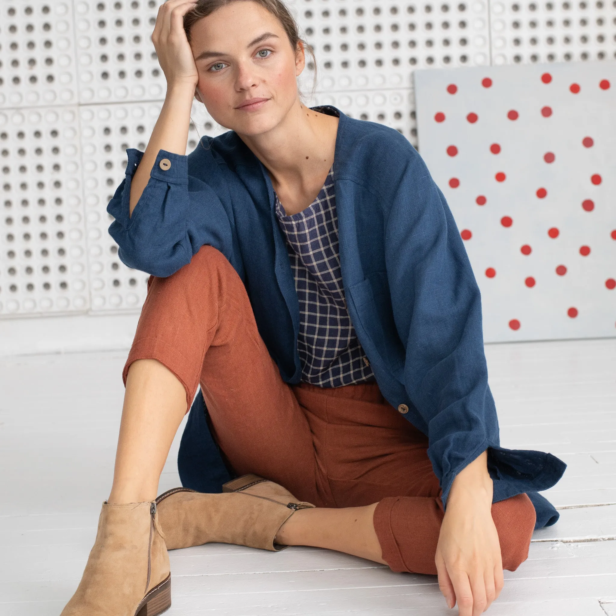 R: ATHENS-2 beige loose linen pants (Size: XS; Color: Heavy Redwood)