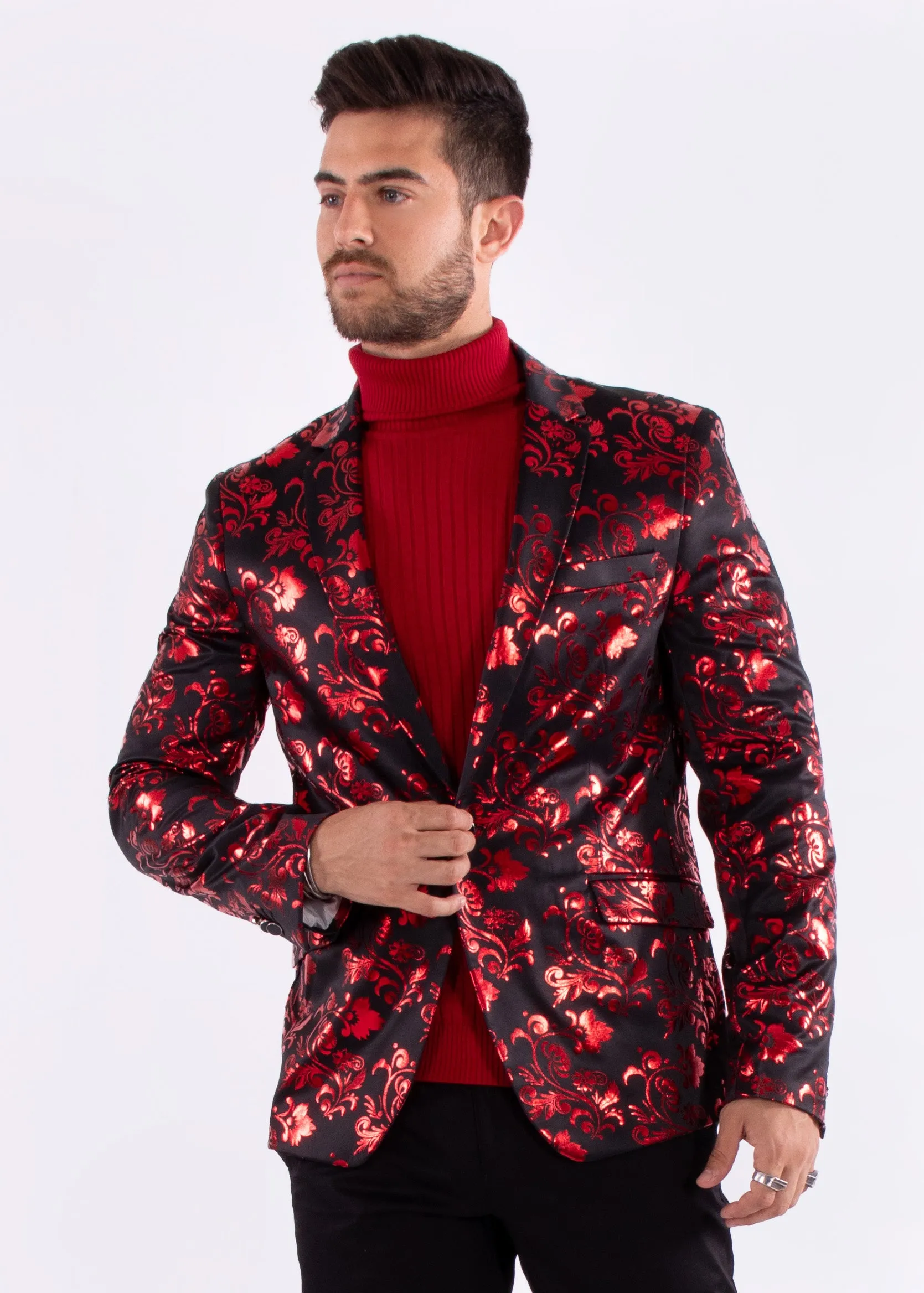 Red Metallic Cherry Blossom Evening Blazer