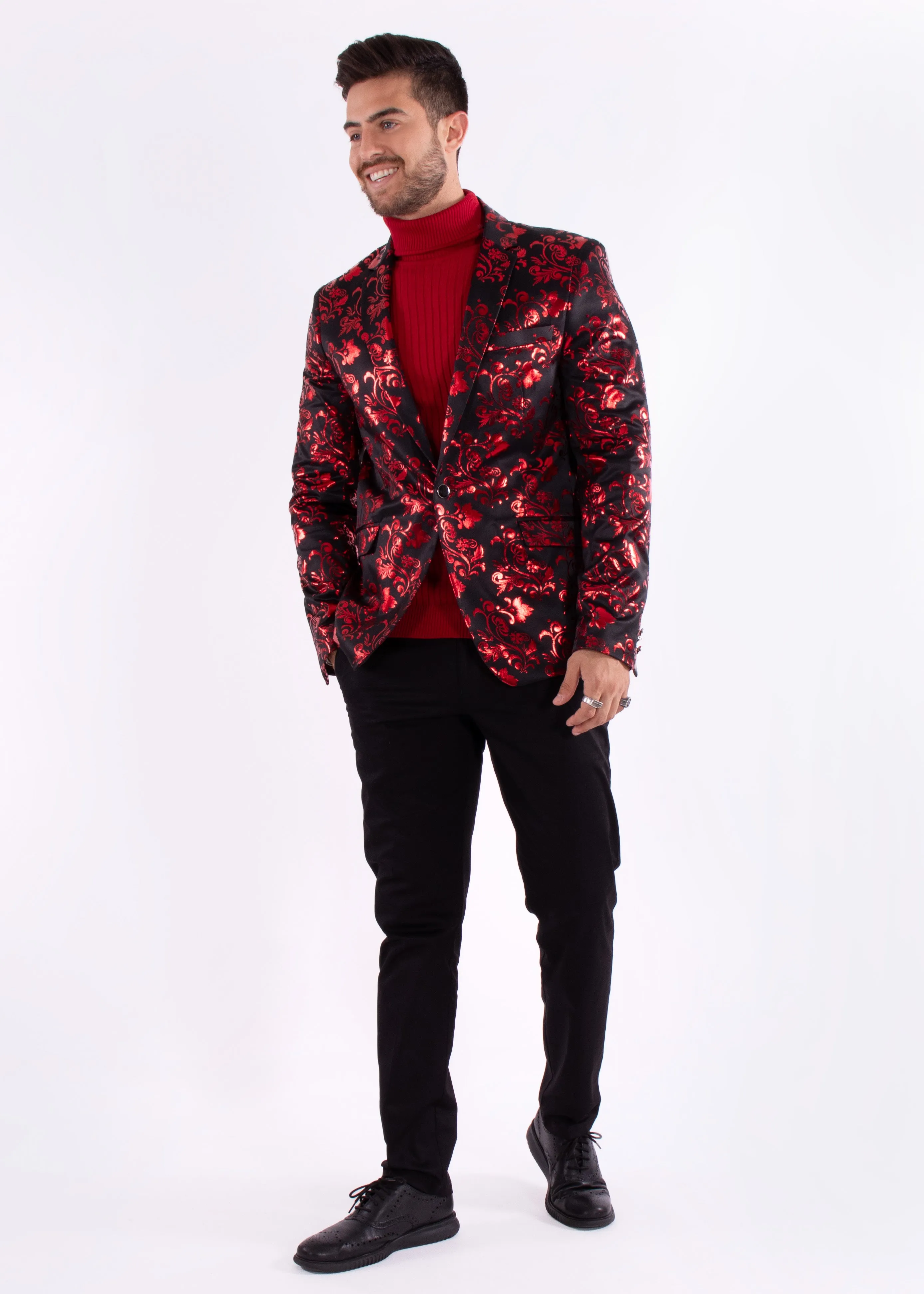 Red Metallic Cherry Blossom Evening Blazer