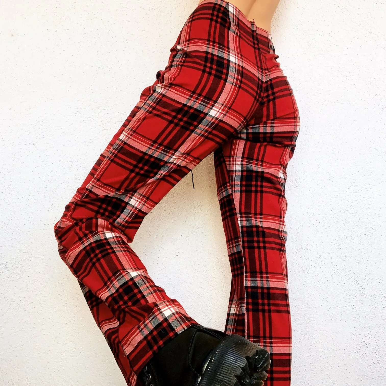 Red Plaid Lace Up Pants