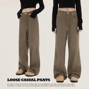 Retro High-Waist Khaki Wide-Leg Pants