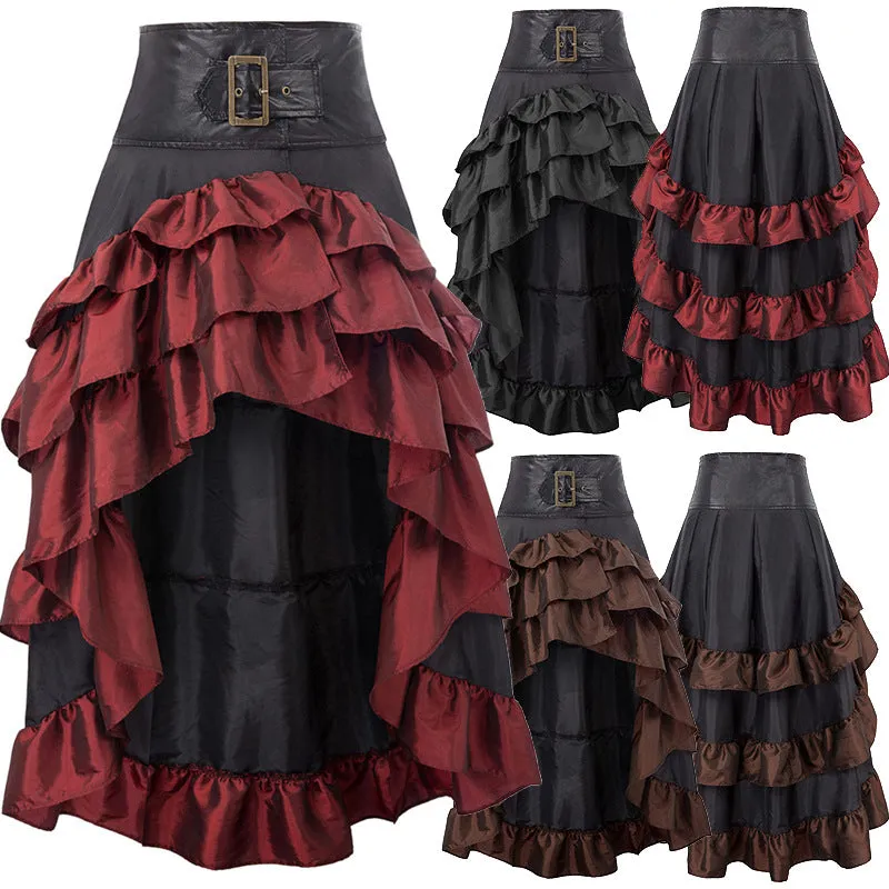 Retro Short Long Back Irregular Chameleon Ruffles High Waist Stitching Cake Women's Dress
