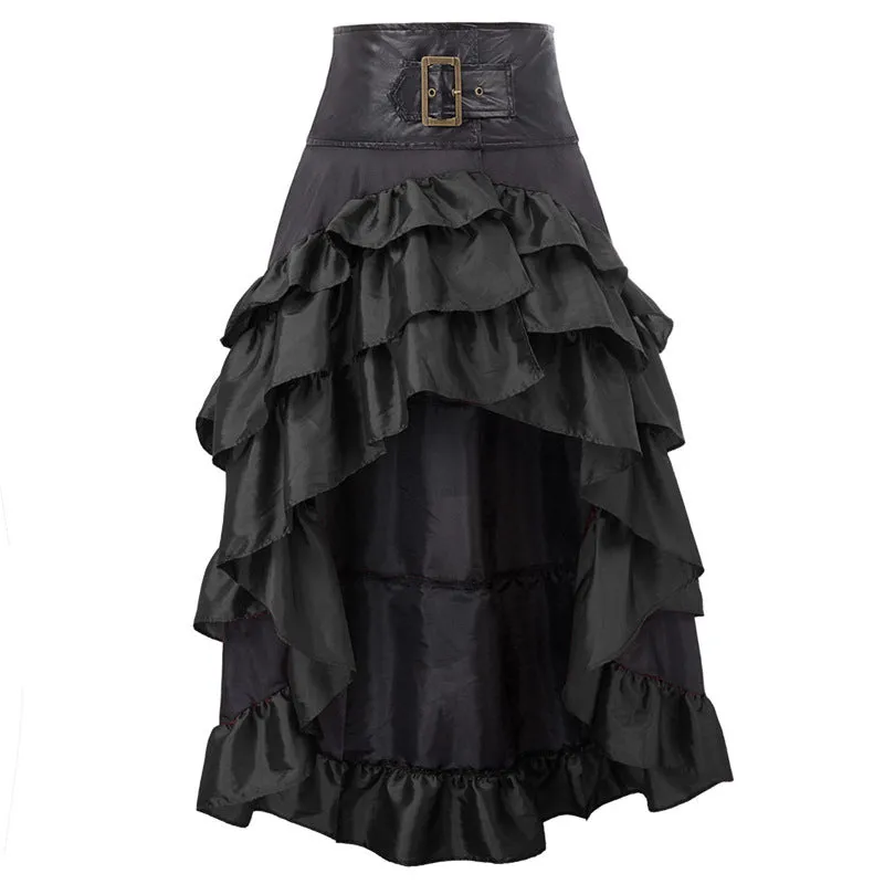 Retro Short Long Back Irregular Chameleon Ruffles High Waist Stitching Cake Women's Dress