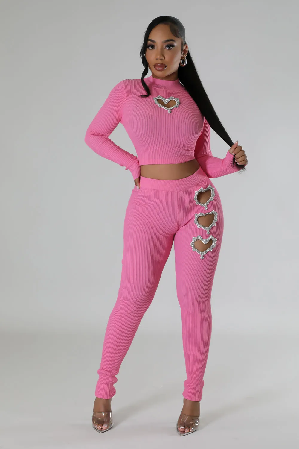 Rhinestone Heart Leggings Set