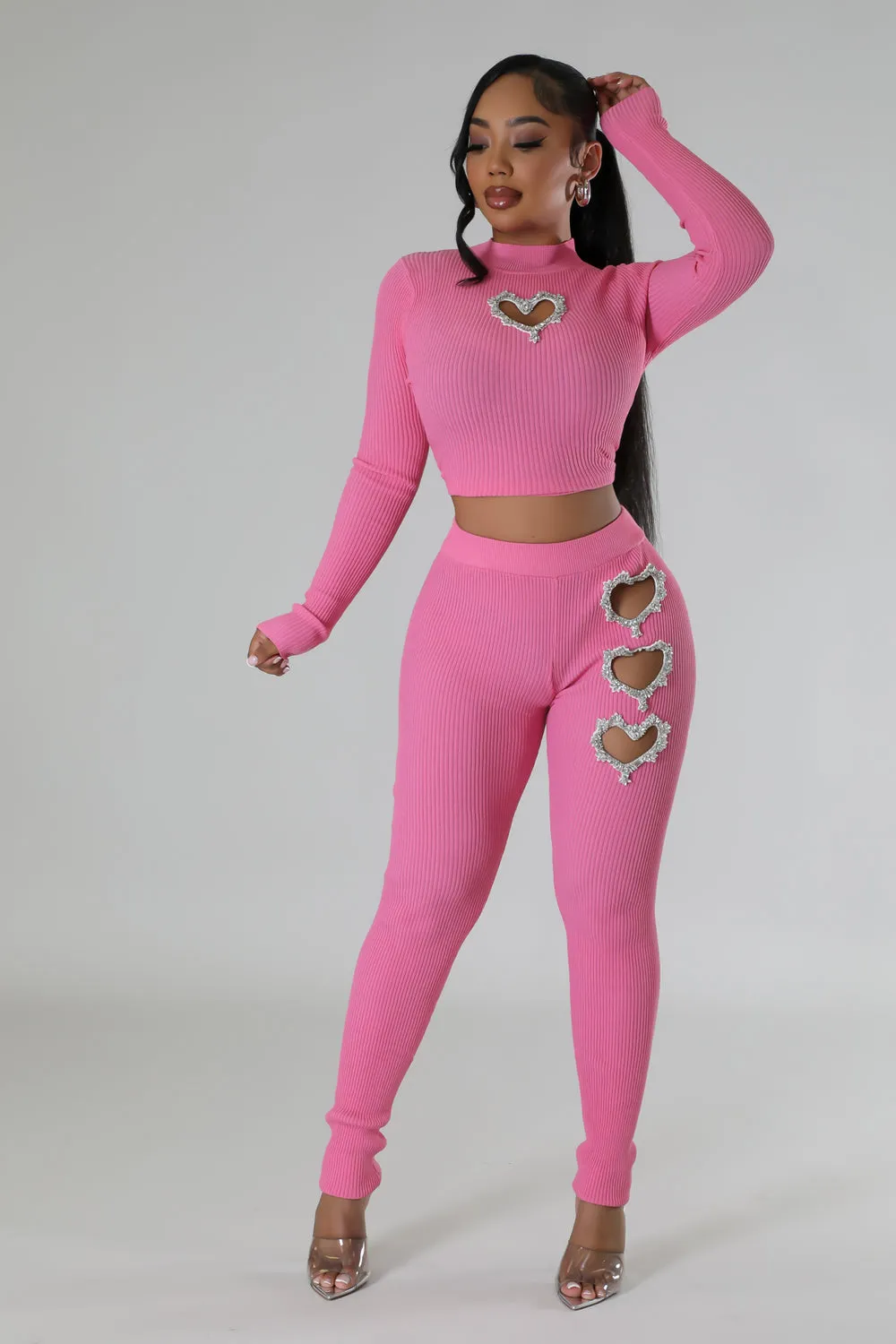 Rhinestone Heart Leggings Set