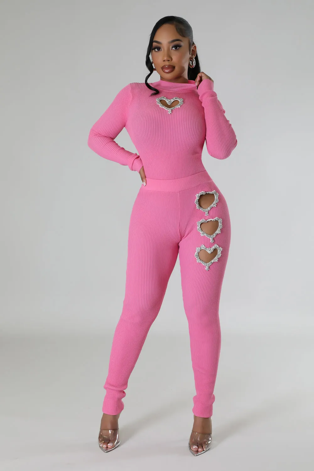 Rhinestone Heart Leggings Set