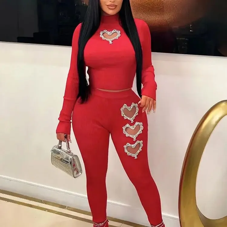 Rhinestone Heart Leggings Set
