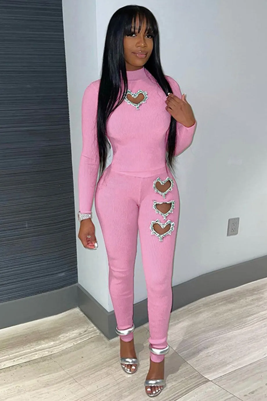 Rhinestone Heart Leggings Set
