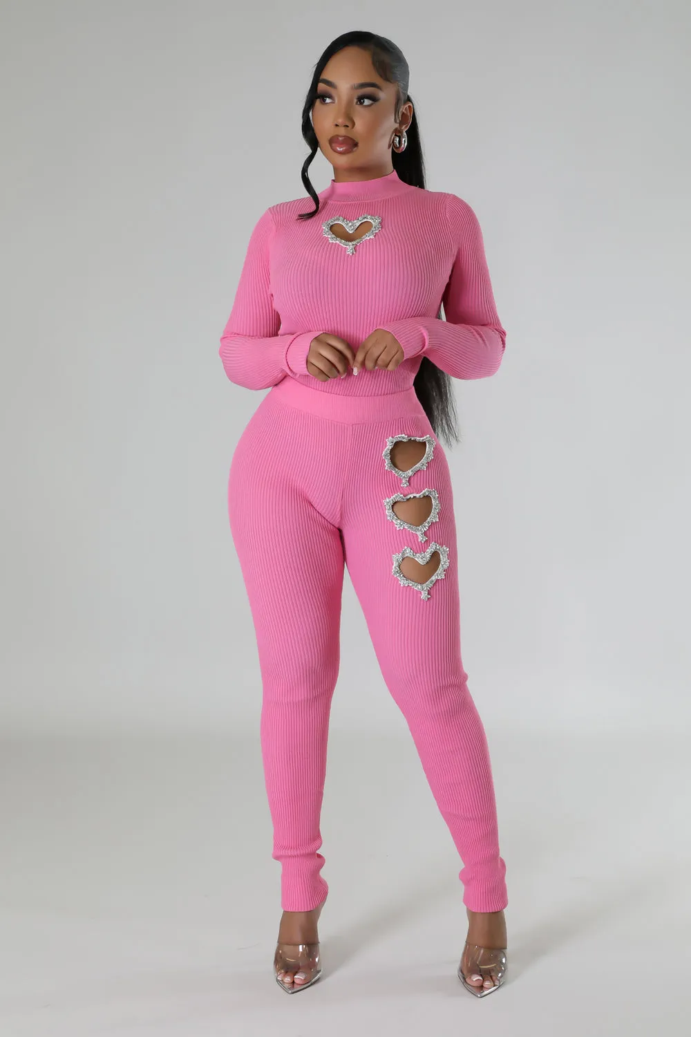 Rhinestone Heart Leggings Set