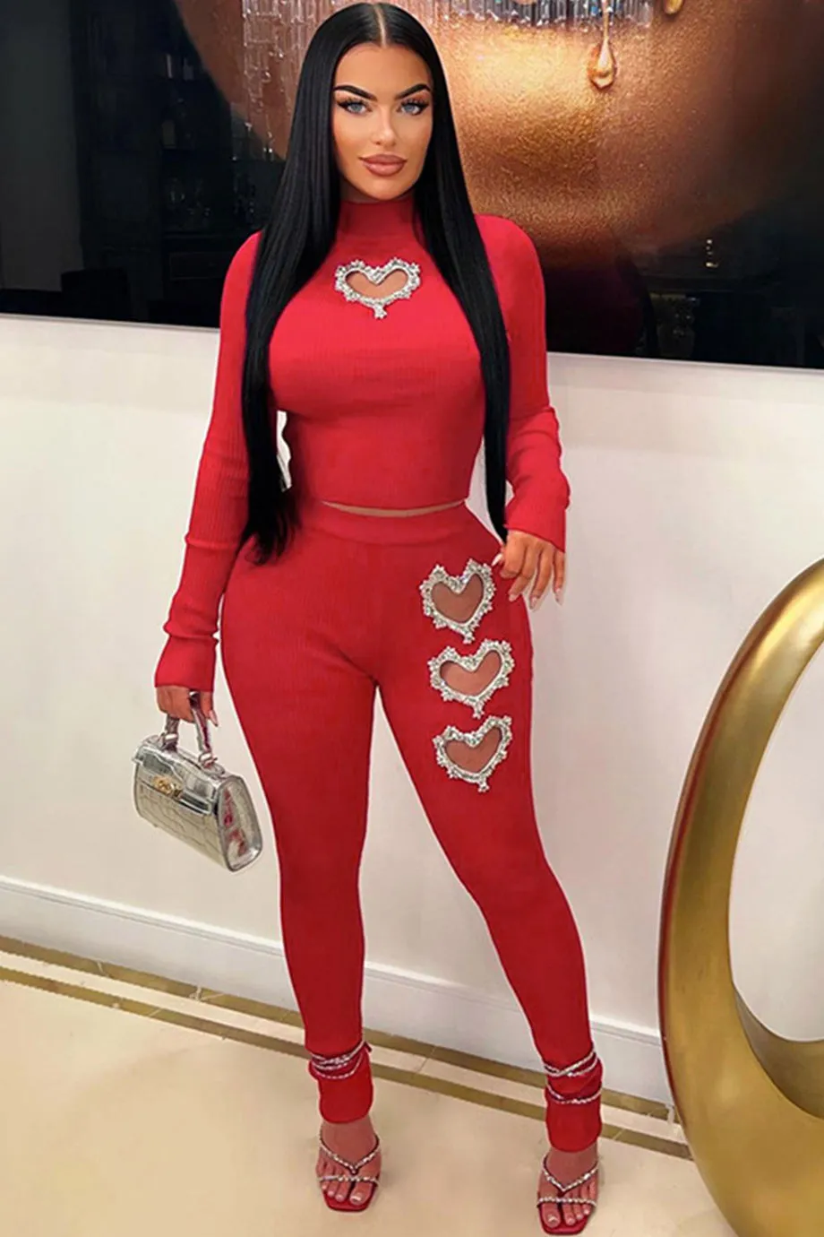 Rhinestone Heart Leggings Set